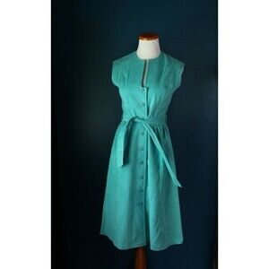 Vintage Gino Rossi Suede Belted Midi Button Down Pin Up Shirt Turquoise Dress